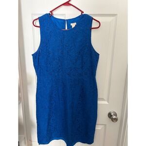 J. Crew Blue Lace Sheath Dress Sleeveless Knee Length Size 12